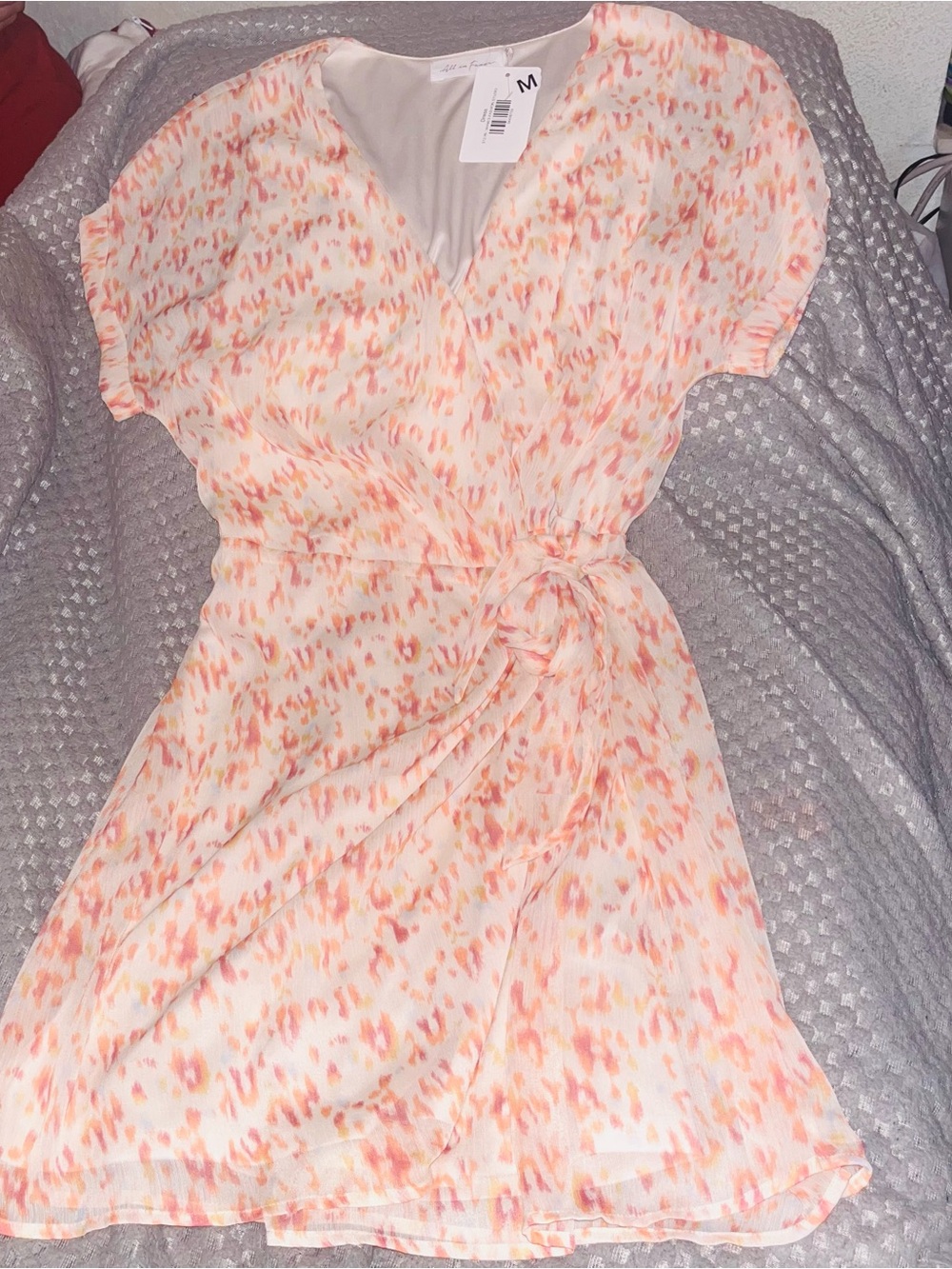 All in Favor Cream and Peach Wrap Dress